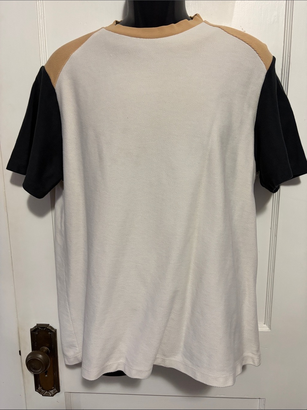 Men's Colorblock Short-Sleeve Shirt in White, Black & Tan Size Large